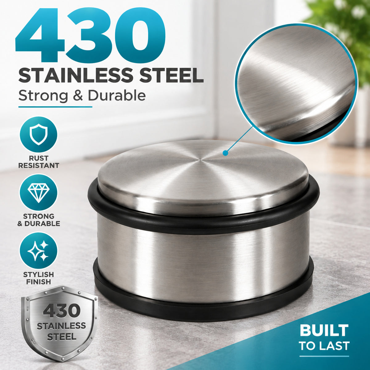 Weighted Stainless Steel Door Stop - 1 kg, Silver - product view 4