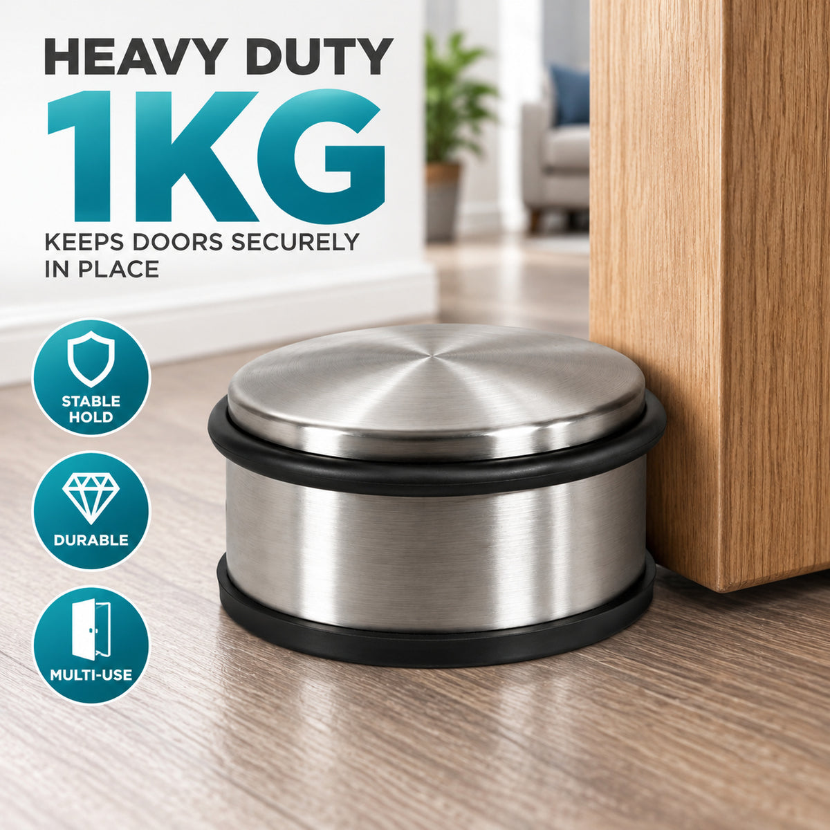 Weighted Stainless Steel Door Stop - 1 kg, Silver - product view 3