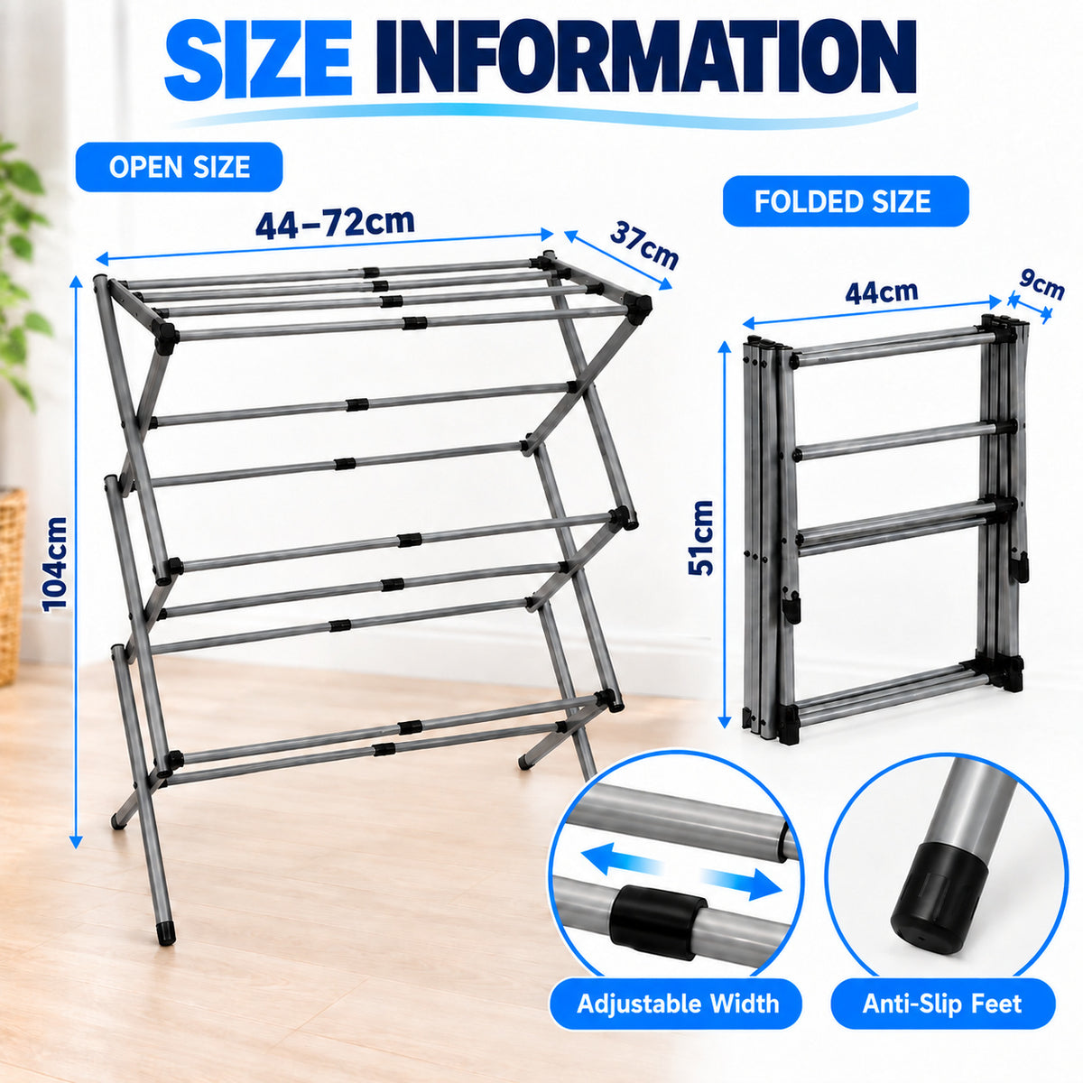 3-Tier Extendable Folding Clothes Airer - Up to 7.9 m - product view 3