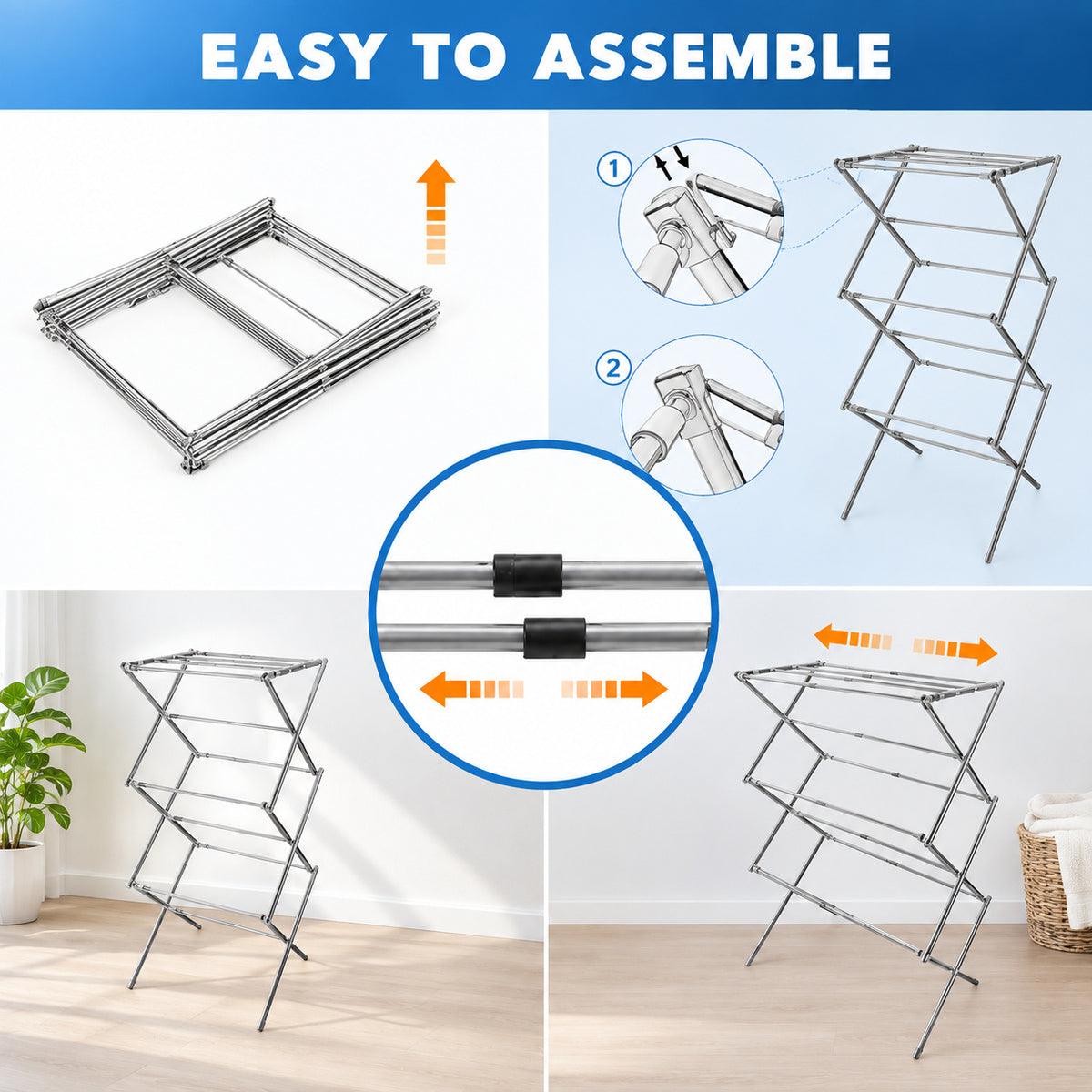 3-Tier Extendable Folding Clothes Airer - Up to 7.9 m - product view 4