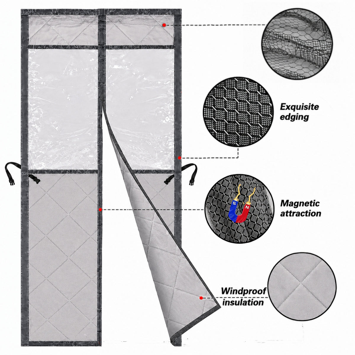 Magnetic Door Curtain with Clear Panels - 90 x 210 cm - product view 4